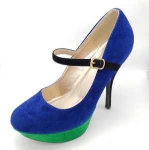 Qupid Felt Two Tone Platform Stiletto Heels